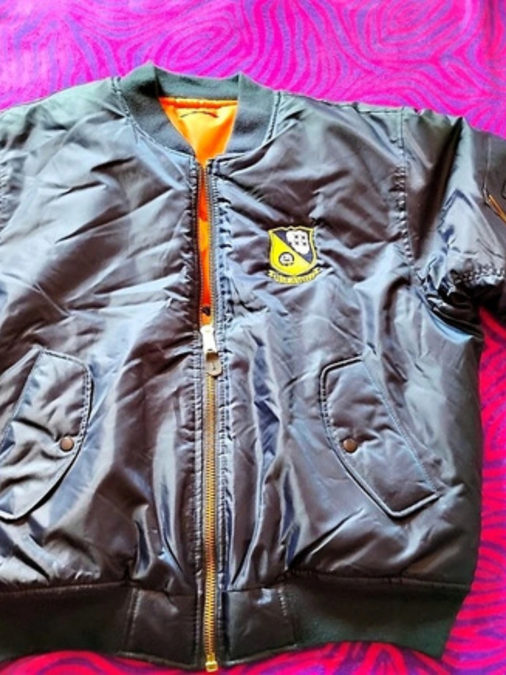 Blue Angels Embroidered Bomber Jacket Black & Orange